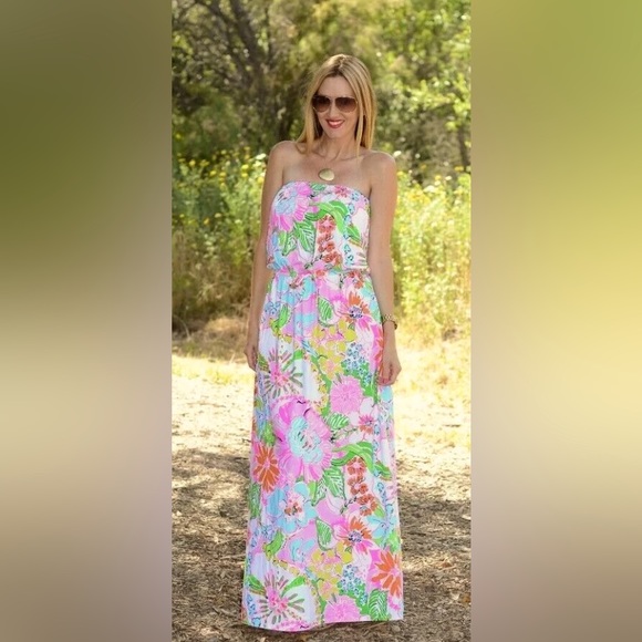 Lily Pulitzer + Target Strapless Nosey Posey Vibrant Floral Jersey Maxi Dress - Picture 1 of 7